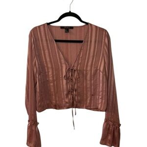 Forever 21 Pink Bell Sleeve Crop Blouse